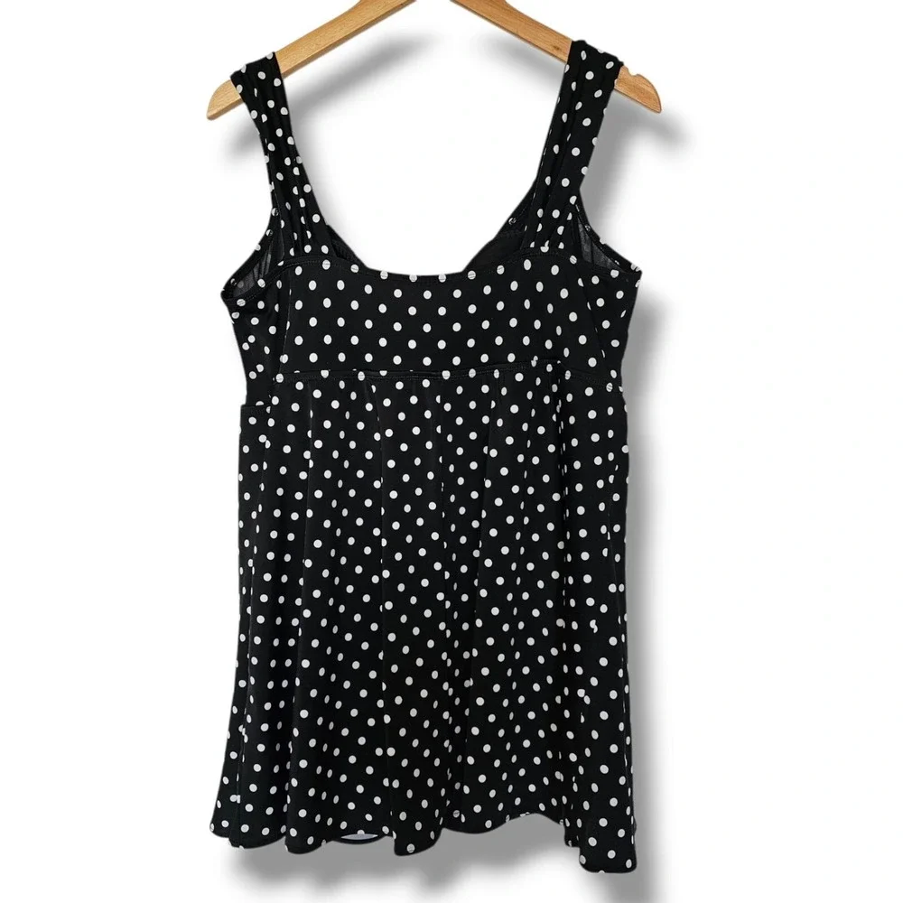 Great Lengths Black White‎ Polka Dot Swimdress Size 22W Tie Front Bathing Suit